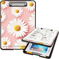 A4 Clipboards,Heavy Duty Waterproof Nursing Plastic Folder Clipboard with Storage Clip Boards,File Folder Storage Box Clipboard Case for Teacher,Doctor,Offices,Pink Daisy