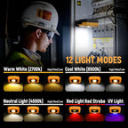 Adelante 2Pack Magnetic Work Light Rechargeable, 1500LM LED Work Light, 360° Rotating Stand 3 Color Temperature 12 Modes Waterproof Bright Flashlight for Mechanic, Shop, Working on Cars, Power Outages