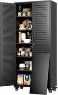 Garage Storage Cabinet with Wheels & Pegboard, Lockable Metal Storage Cabinet with Doors and 5 Adjustable Shelves for Garage Workshop Home, Assembly Required, Black, 70.87"H x 31.5"W x 15.75"D