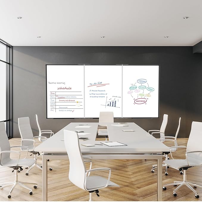 Large White Board for Wall,Magnetic Dry Erase Whiteboard,Foldable 118x48 Inches,Black Aluminum Frame, with 3PCS Detachable Marker Trays for Office and Home