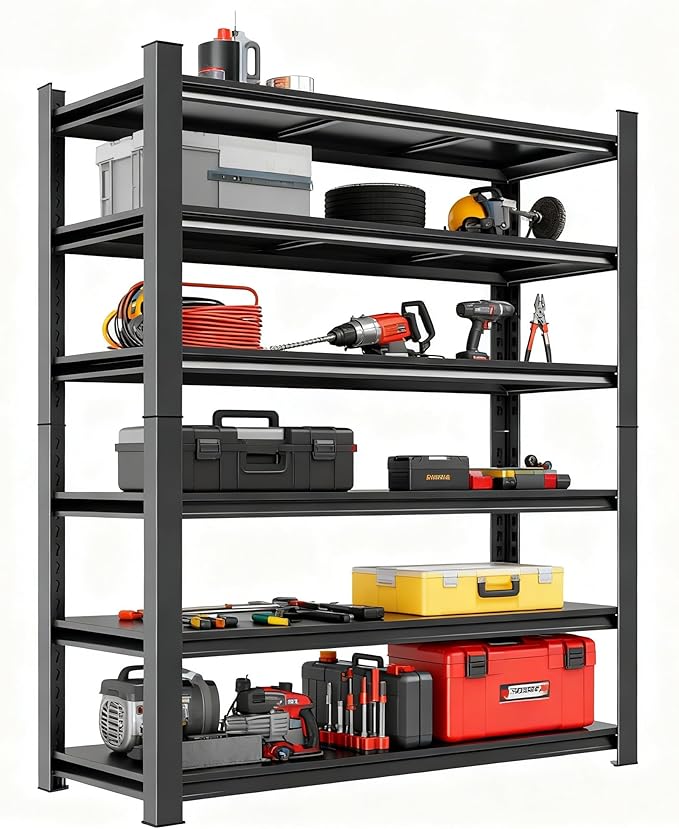 Adjustable 6-Tier Garage Shelving, Heavy Duty Steel Storage Rack, High Load Capacity, Ideal for Garage, Warehouse, or Home Organization (6-Tier 78" H x 40" W x 18" D)