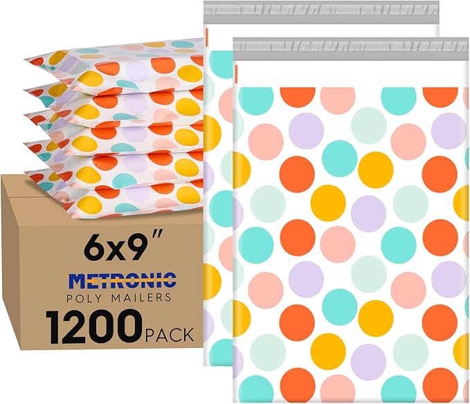 Metronic Cute Poly Mailers 6x9" 1200Pcs, Colorful Polka Dots Shipping Bags for Clothes, Self Adhesive Shipping Envelopes Waterproof Mailers Poly Bags Packaging Mailing Bags for Small Business