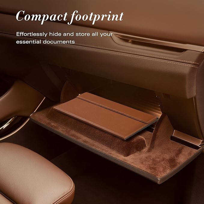 CoBak Leather Car Registration and Insurance Holder with Magnetic Compartment - Vehicle Glove Box Organizer for Driver License, Cards, Emergency Cash - Auto Truck Accessories Case, Lychee Brown