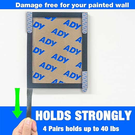 ADY Picture Hanging Strips Heavy Duty 40Pairs，Damage Free Removable Picture Hangers, Refill Adhesive Strips for Rent Room, Hook and Loop Strips Mounting Tape for Painted Wall