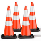 (4 Pack) BATTIFE Traffic Cones 28 Inch with Black Weighted Base, PVC Orange Cone for Traffic Control, Construction Events, Driveway Road Parking Lot