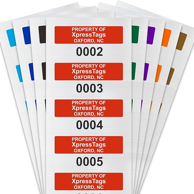 XpressTags 0.75"x1.5" Custom Asset Tags with Consecutive/Serial Number, Fixed Inventory Stickers, Brushed Metalized Silver Polyester Labels - Pack Sizes 100 to 5000, Made in USA
