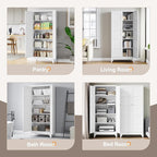 Yizosh Metal Storage Cabinet with 2 Doors and 4 Adjustable Shelves,- 72" White Kitchen Pantry Storage Cabinet for Kitchen,Living Room,Dining Room