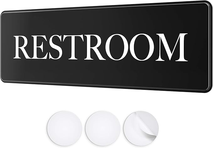 Restroom Sign - Ideal Bathroom Signs for the Office, Business or Home - 1 Pack - 9" by 3" - Apply to Door or Wall - Nice Bathroom Decor - Strong Double-Sided Adhesives