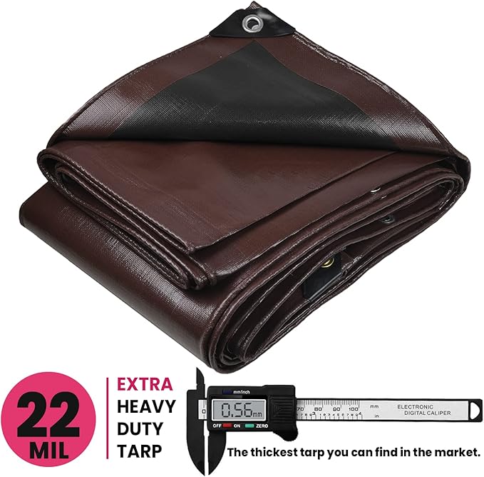 PROTARP Extreme Heavy Duty 22 Mil Tarp Cover, Waterproof, UV Resistant, Rip and Tear Proof, Poly Tarpaulin with Reinforced Edges for Roof, Camping, Patio, Pool, Boat. (Brown/Black 30′ X 40′)