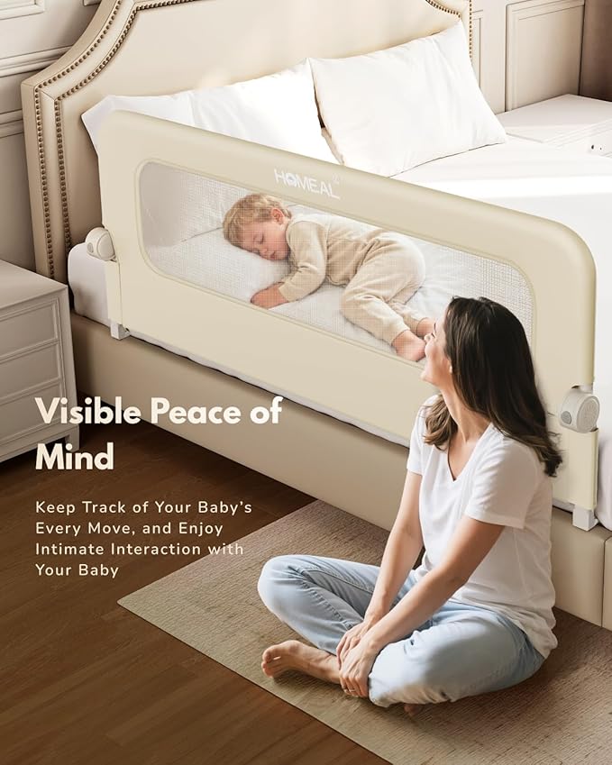 HOMEAL Bed Rail for Toddlers with U-Shape Base - 47"x24" Foldable Baby Bed Rail Guard for King Queen Full Twin Size Bed, Beige, 1 Pack