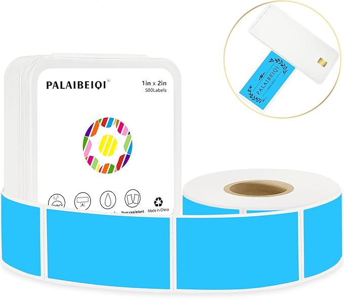 1x2 Inch Thermal Labels,500PCS Rectangle Stickers,Waterproof Removable Blank Stickers for Address,Jars,Freezer Containers & Pantry Organization,Sky Blue