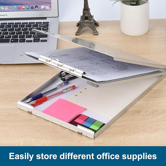 ZCZN Recycled Aluminum Storage Clipboard, Clipboard Box, Form Holder, Suitable for School, Office, Jobsite or Medical Staff, Silver