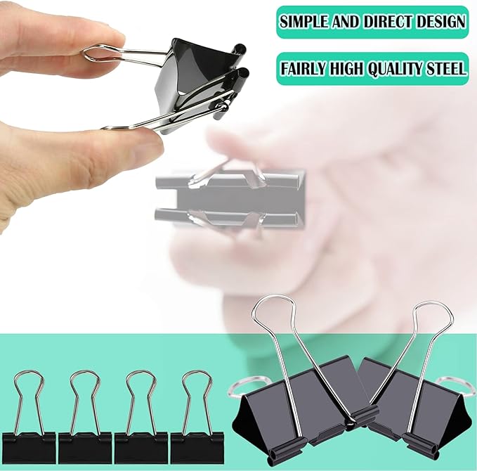 144 Pcs Binder Clips, 1-Inch Medium Paper Clamps for Document Clamp, File, Wide Metallic, Office School and Home Supplies（Black）