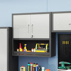 Wall Mounted Cabinet with Locking Doors, Open Shelf, Metal Hanging Garage Storage Cabinet, Adjustable Floating Upper Tool Cabinets for Shop, Kitchen, Bathroom (Grey, 30''W x 12''D x 30''H)