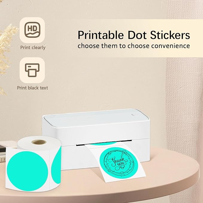 3 X 3 Inch Round Thermal Labels Circle Color Coding Labels Printable Waterproof 500PCS Round Stickers Adhesive Writable for Office, Home, DIY Sticker, Barcodes, Name Tag, Watercolor Green
