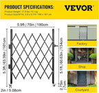 VEVOR Folding Security Door, 63.39" H x 70" W Accordion Gate, Steel, 360 Rolling Barricade, Scissor Gate/Door with Padlock