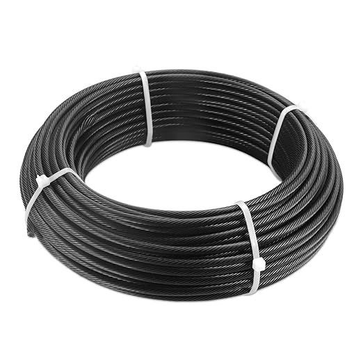 3/16" Black T316 Stainless Steel Cable, 100FT Marine Grade Black Wire Rope Aircraft Cable, 1x19 Strands for Deck Railing, Balcony, Fence, and DIY Balustrades