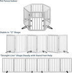 Dog Gates for Doorways Extra Wide 110inches (9ft), Wooden Freestanding Pet Gates for Dogs with 4 Support Stands, Foldable Gates for Dogs Indoor