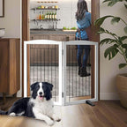 Dog Fence Indoor - 2-Panel Freestanding Dog Gate for Doorways, Hallways, House or Stairs -40x32-Inch Retractable Foldable Expandable Wood Pet by SFJC (White)