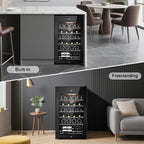 Tylza 24 Bottles Wine Fridge, Wine Cellar with Powerful Compressor, LED Touchscreen, Low-E Tempered Glass Door, Lock, Wine Cooler Refrigerator for Red, White, Champagne or Sparkling Wine, Black