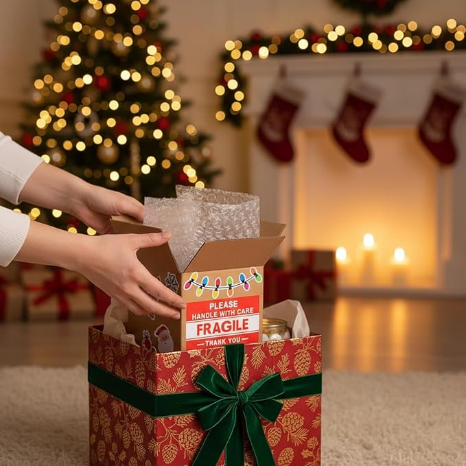 TaoBary 50 Set 4 x 4 x 4 Shipping Boxes for Small Business with Bubble Cushioning Wrap Fragile Packing Label Stickers Candle Small Mail Box Corrugated for Electronics Mug Gift Christmas