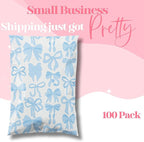 14.5x19 Designer Poly Mailer 100 Pack Heavy Duty Waterproof Self Seal Shipping Bags for Small Business Large Mailing Envelopes Bulk Tear Resistant Packaging Blue Bows