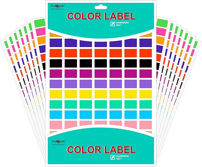 PARLAIM Pack of 1575 Rectangle Color Coding Labels,1/2" x 3/4" Rectangular Stickers in 15 Colors Rectangle Folder File Labels for Office and Home