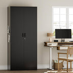 Metal Garage Storage Cabinets,71” Tall Metal File Cabinet with 5 Adjustable Shelves, Lockable Storage Cabinets for Office, Home, Garage, Warehouse 71" H x 32" W x 16" D (Black)
