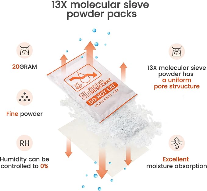 13X Molecular Sieve Powder Packs for 3D Printer Filament Storage, 3D Printer Filament Dryer (20g/30pcs)