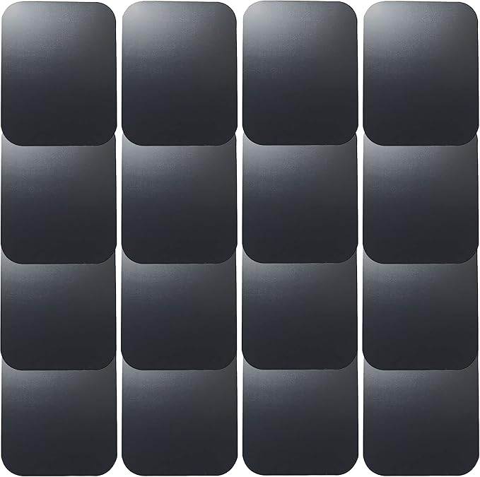 Replacement Metal Plates Set 16 Pack for Magnetic Car Mount. Kit of 16 Magnets for Back of Phone Case. Black Rectangular Iron Stickers Without Holes Discs. 3M Adhesive Backing Steel Sheets.