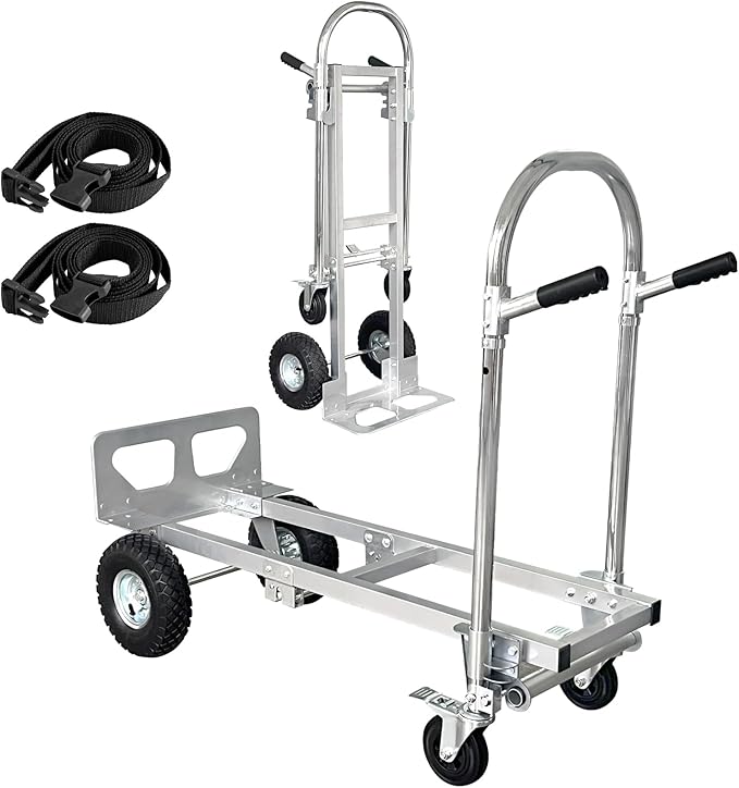 3 in 1 Convertible Hand Truck Dolly Cart with Wheels Heavy Duty/with 4 Wheels &Brakes /1000Lbs Load for Furniture/Electrical Appliance/Carton/Warehouse/Office /10 Minutes to Install as Video