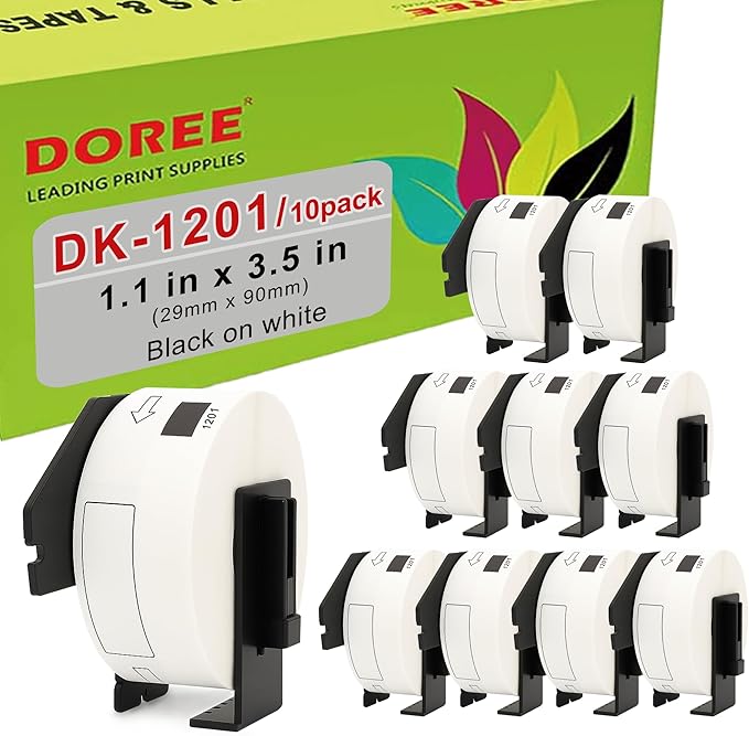 DOREE 10 Rolls DK1201 Die-Cut Standard Address Labels 1.14"x3.5" Black on White, Replacement for Brother DK-1201 29x90mm, Compatible with Brother QL-700/800/810W/820NWB/1100/1110NWB, 400 Labels/Roll
