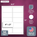 NextDayLabels – 4” x 2” Rectangular Sticker Labels for Printer - White Laser/Inkjet Printer Labels Return Address Labels Shipping Label Stickers (1000 Sheets, 10 Per Sheet, 10000 Labels)