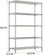 IZEUK 4250 LBS Garage Shelving Wide Storage Shelves 5 Tier Metal Shelves Heavy Duty Adjustable Utility Shelf Rack Chrome 17.7" D x 59.1" W x 70.4" H