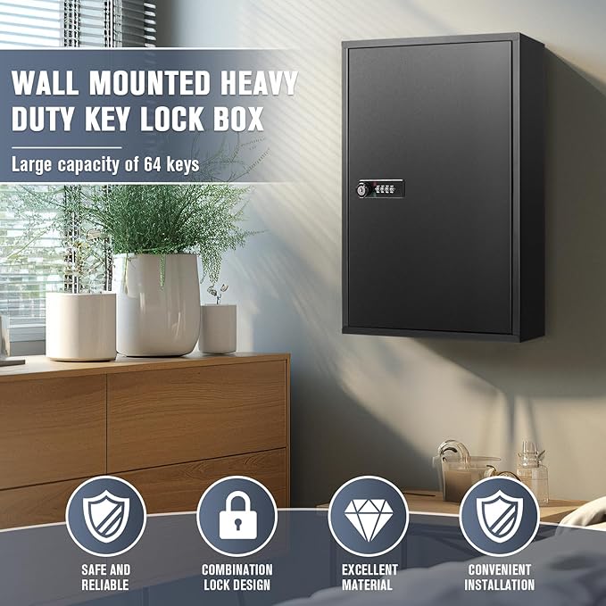 Key Cabinets, Key Organizer Box(64 Keys),Key Cabinet Wall Mount, Key Lock Box Wall Mount for Hotels Offices Property Management Apartment Complexes Car Lots Car Dealerships and Repair Shops