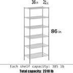 21" Deep x 36" Wide x 86" Height Wire Shelving Kit | 6-Tier | NSF Commercial Storage Rack Unit