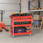 3 Tier Rolling Tool Cart on Wheels, Heavy Duty Service Cart Industrial Utility Cart with Drawer and Screwdriver Rack Pegboard, 550 LBS Mobile Tool Storage Organizer for Garage, Workshop (Red)
