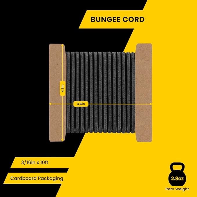 Bungee Cord Elastic Shock Cord 3/16" x 10' Bungee Rope for DIY, Tie Downs, Kayak and Outdoor - Black