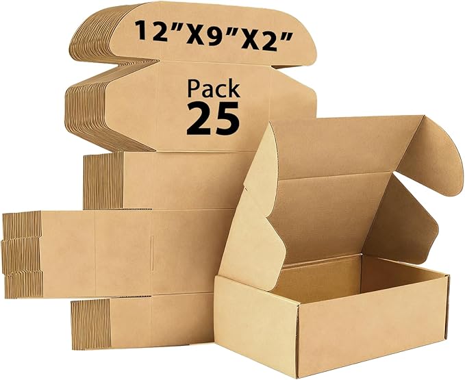 12x9x2 inches Shipping Boxes Set of 25, Small Corrugated Cardboard Box, Literature Mailer, Gift Boxes (Brown, 12x9x2)