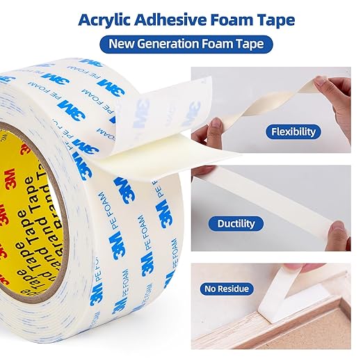 Double Sided Tape 0.39"×16.5Ft, Mounting Tape Heavy Duty No Residue, Removable PE Foam Tape Strips, Extra Strong Adhesive Tape Waterproof for Walls Home Office Decor Crafts Paint Picture Poster