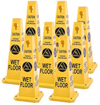 BESEA Caution Wet Floor Signs 8 Pack Heavy Duty Caution Cones to Avoid Slipping When Wet Sign, Yellow 4 Sides Bilingual Printing Avoid Fall Slip Accident for Indoors and Outdoors