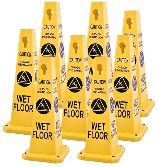 BESEA Caution Wet Floor Signs 8 Pack Heavy Duty Caution Cones to Avoid Slipping When Wet Sign, Yellow 4 Sides Bilingual Printing Avoid Fall Slip Accident for Indoors and Outdoors