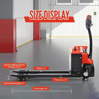 Full Electric Pallet Jack Truck 3300Lbs Capacity with Emergency Key Switch 48‘’x27'' Fork Size Powered Lithium Battery Truck for Factory, Warehouse, Supermarket, Multi-Function Handle (Red)