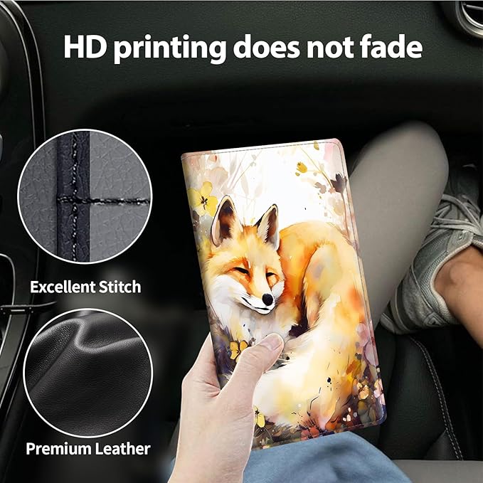Car Registration and Insurance Holder, Leather Car Glove Box Organizer, Cool Car Accessories for ID, Driver's License Cards & Essential Document,business cards,Men&Women,Watercolor Foxs