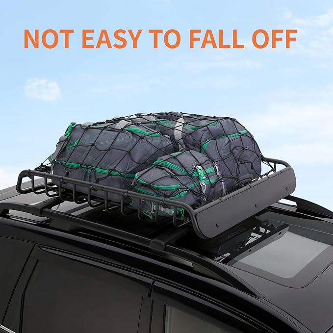 Truck Bed Cargo Net - 4' x 6' Stretches to 8' x 12', Heavy Duty Pickup Truck Bed Cargo Netting, Latex Bungee Net Mesh with Storage Bag, 12 Metal Carabiners, 12 ABS Hooks for SUV, Trailer, Roof Rack