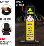 Caution Parking Lot May Be Slippery When Icy Or Wet Conditions Vertical Panel Sign Kit, Double Sided 3M Engineer Grade Reflective, 20 lbs Black Portable Rubber Base, Impact Resistant Plastic Frame