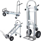 LEADALLWAY 3-in-1 Aluminum Convertible Hand Truck, Heavy Duty Folding Dolly Cart Pneumatic & Solid Wheels for Moving, Warehouse, Delivery, Home Use,770lbs Capacity