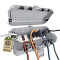 Flemoon Medium Outdoor Electrical Box (11.5x5.2x4 inch), IP54 Waterproof Extension Cord Cover w/6 Cable Entry Ports, Weatherproof Connection Box for Power Strip, Timer, Holiday Lights, Light Grey