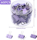 Temiary Aesthetic Binder Clips, 40 Pcs 0.75 Inches Small Metal Binder Clip with Clear Storage Container, Binding Paperwork Clamps for School Teachers Office Supplies (Purple)