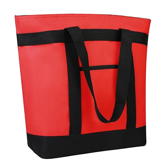 Insulated Reusable Tote Bag for Grocery Shopping for Women, Pizza/Food Delivery Bag to Keep Food Cold/Hot for Commercial Food Transport, Cooler bags for Travel/Beach/Picnic, Non-Waterproof, Red
